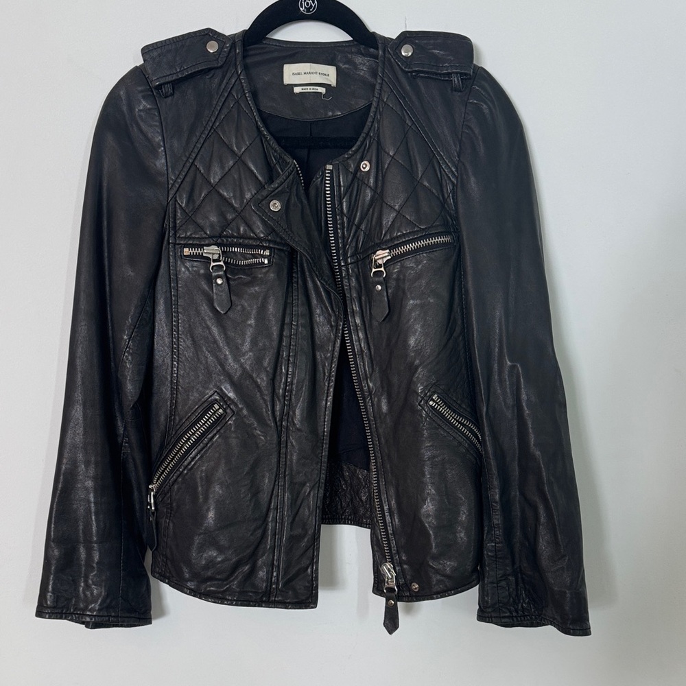 Isabel Marant Black Leather Jacket with Quilted Accents